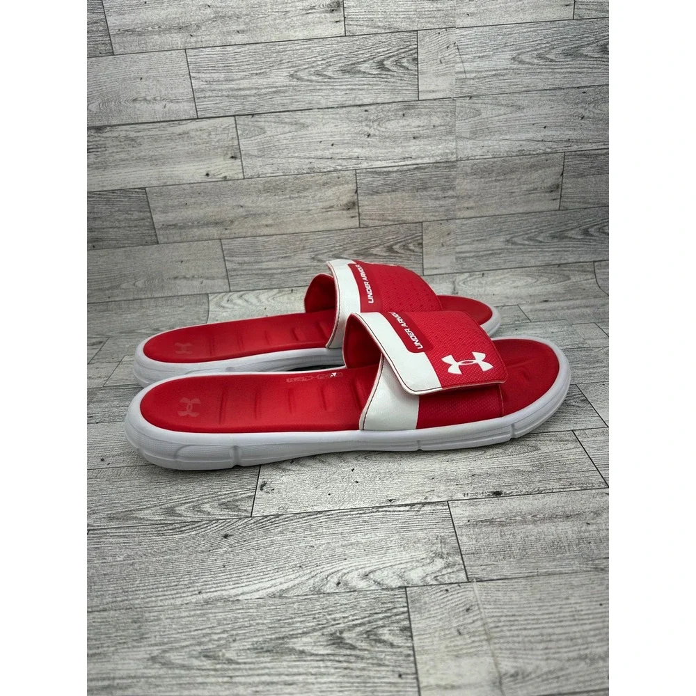 Under Armour Ignite V Men Red White Slides Sandals 3000040-101 Size 12